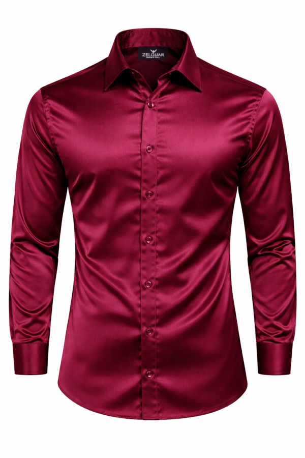ZELQUAR™ Men’s Premium Satin Shirt – Wine Maroon