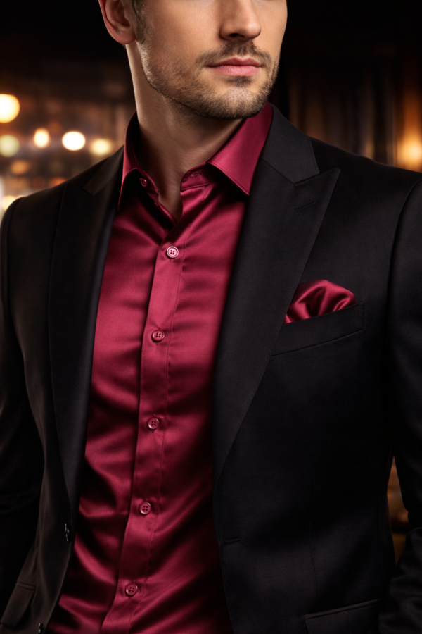 ZELQUAR™ Men’s Premium Satin Shirt – Wine Maroon