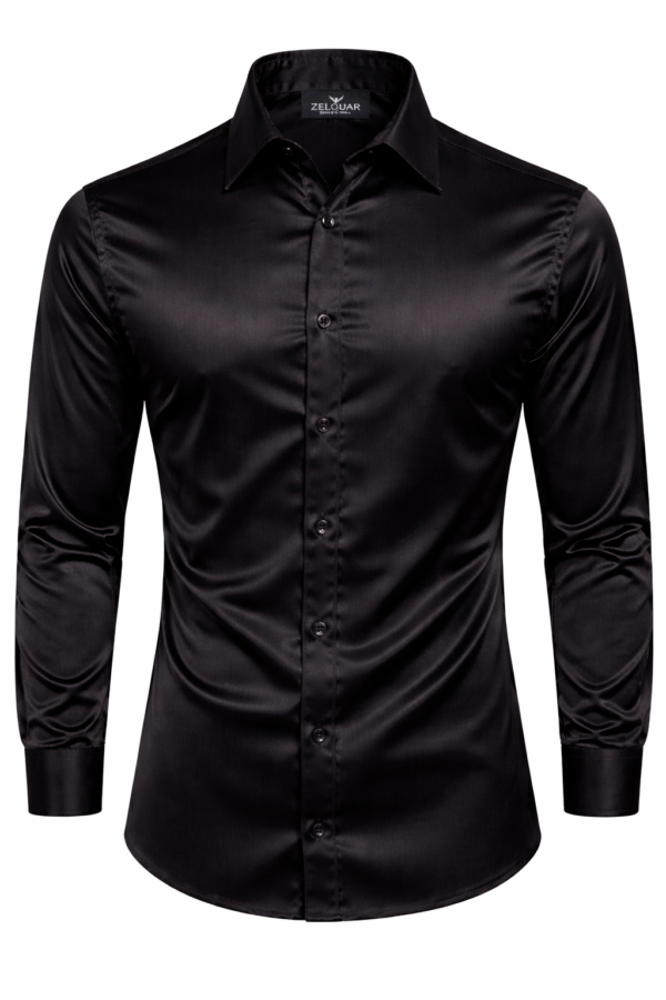 ZELQUAR™ Men’s Premium Satin Shirt – Classic Black