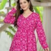 ZELQUAR Pink Floral Cotton Alia Top for Women
