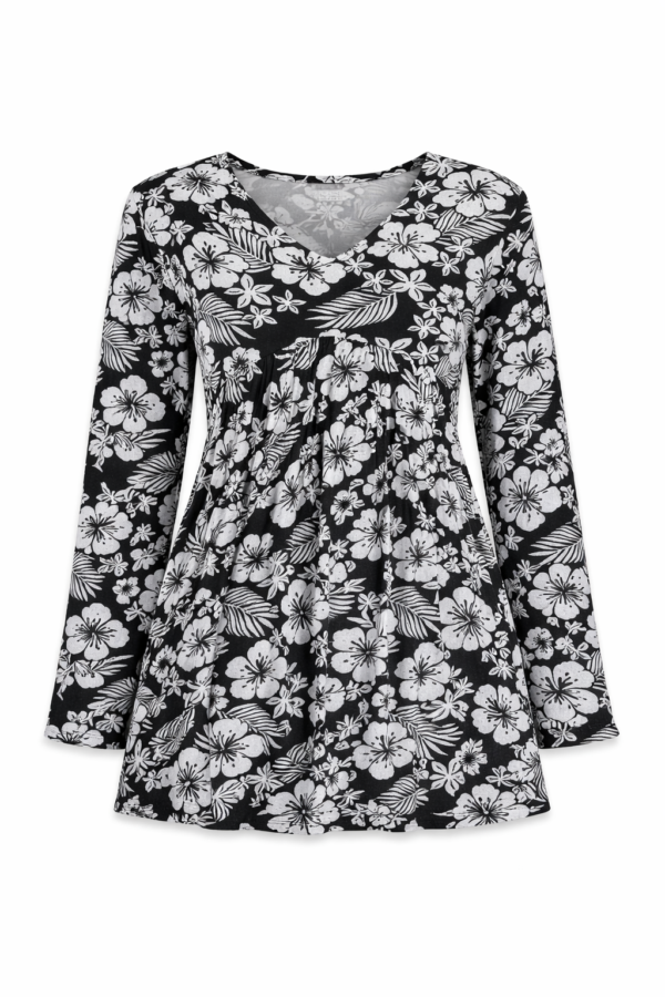 Black Floral Cotton Alia Top for Women | V-Neck Full Sleeve Casual Kurti