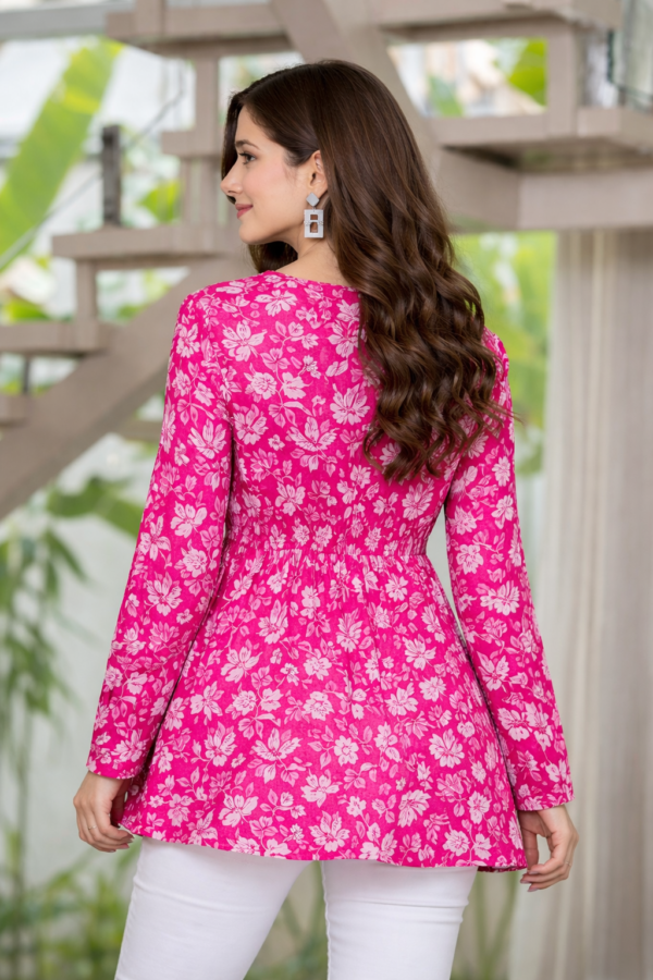 ZELQUAR Pink Floral Cotton Alia Top for Women