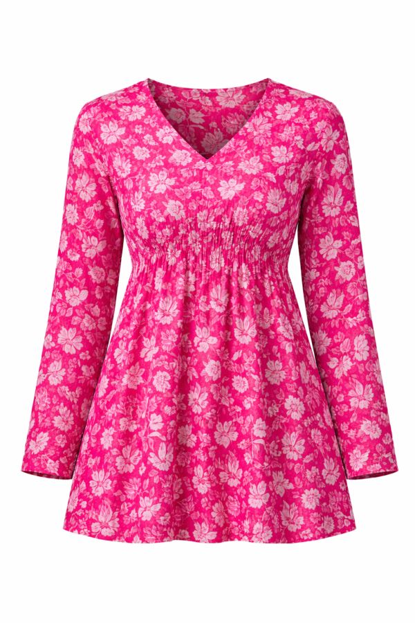 ZELQUAR Pink Floral Cotton Alia Top for Women