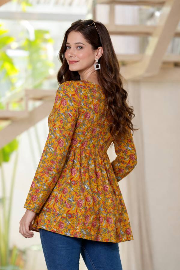 ChatGPT Image Jan 1, 2026, 06_52_48 PM ZELQUAR Mustard Floral Cotton Alia Top for Women