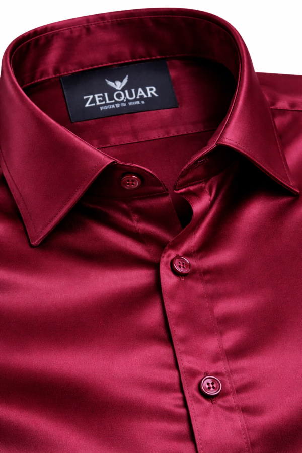 ZELQUAR™ Men’s Premium Satin Shirt – Wine Maroon