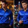 ZELQUAR Men’s Premium Satin Shirt – Royal Blue