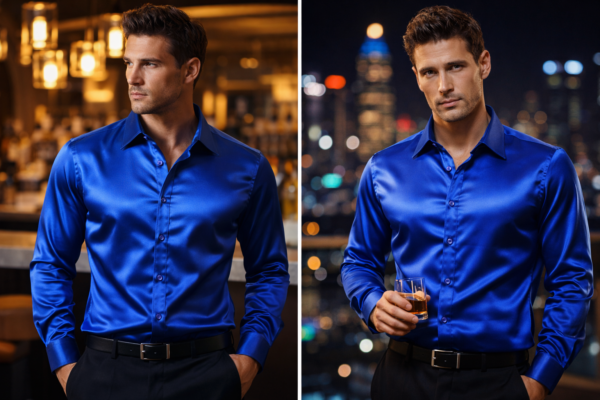 ZELQUAR Men’s Premium Satin Shirt – Royal Blue