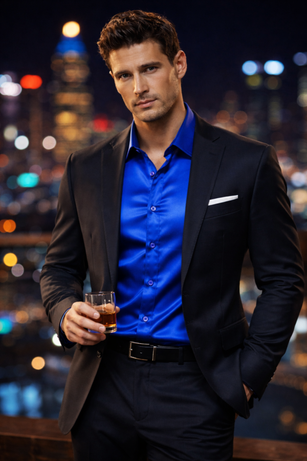 ZELQUAR Men’s Premium Satin Shirt – Royal Blue