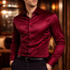 ZELQUAR™ Men’s Premium Satin Shirt – Wine Maroon