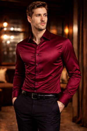 e7ec4e9b-c6a7-4b7a-991e-65a764f8b249 ZELQUAR™ Men’s Premium Satin Shirt – Wine Maroon