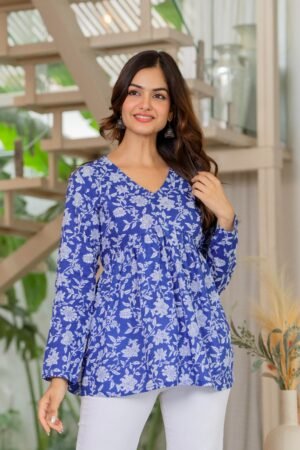 fd85b599-c010-4158-b84c-1e840fceefd7 ZELQUAR Blue Floral Cotton Alia Top for Women