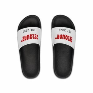 18057371490238846716_2048.jpeg ZELQUAR™ Men's Slide Sandals — White Strap with Red 'ZELOUAR' Logo & "EST. 2025"