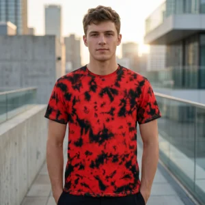 ZELQUAR™ Crystal Red & Black Wash Tee | Premium 180 GSM Cotton Tie-Dye T-Shirt