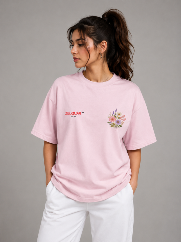 ZELQUAR™ Floral Embroidered Women's Oversized Tee | Premium Heavyweight Cotton