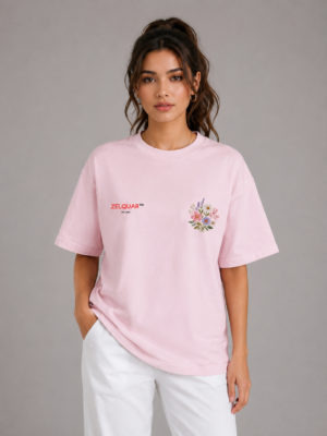 ZELQUAR™ Floral Embroidered Women's Oversized Tee | Premium Heavyweight Cotton